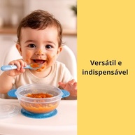 Tigela Infantil com Tampa e Colher Azul - Segura, Higiênica e com Ventosa Antiderrapante - imagem 4