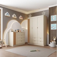 Quarto Infantil Completo Ayla - Guarda-Roupa 3P 4G + Cômoda em MDF Off White - imagem 2