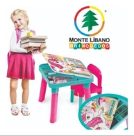Mesa Infantil Unicórnio com Tampa Removível e Cadeira - Rosa Divertido para Brincar e Aprender - imagem 5