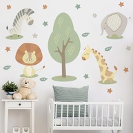 Adesivo de Parede Infantil Safari - Árvore e Animais para Decoração do Quarto - imagem 1