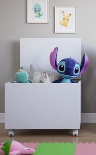 Baú Infantil com Rodízios e Tampa - Organizador de Brinquedos Kids Branco - imagem 2