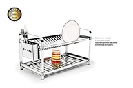Escorredor de Pratos Mak Inox - 20 Pratos, Porta Talheres em Aço Inox Premium - imagem 4