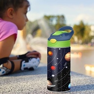 Garrafa Infantil Space Solar System - Aço Inox com Canudo Pop-Up e Alça | Design Galáxia Estrelada - imagem 3