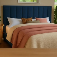Cabeceira Modular Estofada para Cama de Casal Azul - Instalação Fácil sem Furos - imagem 1