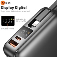 Power Bank Basike 20000mAh: Carregador Portátil Rápido 22.5W com Cabos Integrados (iPhone/Android) - imagem 3