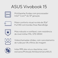 Notebook ASUS Vivobook 15 X1504VA Intel Core i5 1334U 8GB Ram 512GB SSD Windows 11 Tela 15,6" FHD Silver - NJ1740W - imagem 2