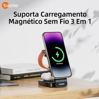Carregador Sem Fio 3 em 1 15W Dobrável Rápido - iPhone, iWatch, AirPods | Estação Indução Wireless WXC149 Preto - imagem 4