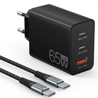Carregador USB-C 65W 3 Portas: Carga Rápida para MacBook, iPhone 16/15, Galaxy e Mais + Cabo 2m - imagem 2