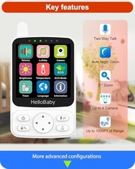 HelloBaby Monitor Bebê 4" IPS | 29h Bateria, Visão Noturna, Áudio 2 Vias, Alcance 1000ft - imagem 4