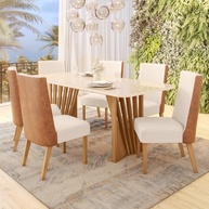 Conjunto Sala de Jantar Milena - Mesa com Tampo MDF/Vidro + 6 Cadeiras em Off White e Linho - imagem 1