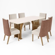 Conjunto Sala de Jantar Milena - Mesa com Tampo MDF/Vidro + 6 Cadeiras em Off White e Linho - imagem 4