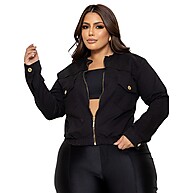 Jaqueta Jeans Plus Size Feminina com Zíper e Lycra - imagem 1