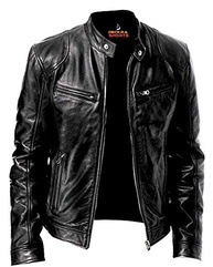 Jaqueta masculina de couro legítimo, couro bovino, motocicleta, motocicleta, motocicleta, jaqueta de couro verdadeiro, preto/marrom - imagem 2