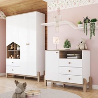 Conjunto Quarto de Bebê Yuri - Guarda-roupa e Cômoda em Branco e Jequitibá - imagem 2