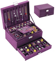 Caixa Organizadora de Joias em Veludo Roxo com Fechadura - Organize com Estilo e Segurança - imagem 1