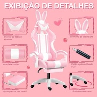 Cadeira Gamer Rosa com Orelhas de Coelho - Conforto Ergonômico e Design Fofinho para Jovens e Gamers - imagem 4