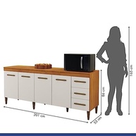 Balcão Atenas 4 Portas e 3 Gavetas Kaiki Móveis Nature/off White - Organização e Estilo para sua Cozinha - imagem 3