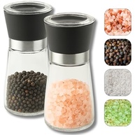 Kit 2 Moedores de Temperos em Vidro com Tampa Preto - Sal Grosso e Pimenta do Reino | Sistema Cerâmico Ajustável KOALAECOM® - imagem 2