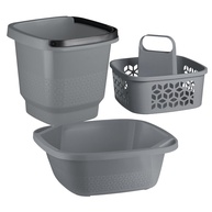 Kit Lavanderia Multiuso Uz - Balde 12L + Bacia 8,5L + Cesto Organizador Cinza - imagem 1
