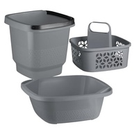 Kit Lavanderia Multiuso Uz - Balde 12L + Bacia 8,5L + Cesto Organizador Cinza - imagem 2