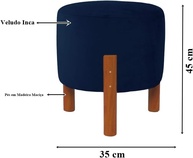 Kit com 2 Puffs Redondo Zeus em Suede Premium com Pés de Madeira Pinus Azul Marinho - Decore com Estilo e Conforto - imagem 3
