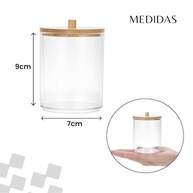 Kit 2 Porta Organizador de Cotonete e Algodão em Acrílico com Tampa de Bambu | Design Moderno e Sustentável 9x7cm - imagem 3