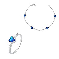 Kit Prata 925 Coração Azul: Anel e Pulseira - imagem 1