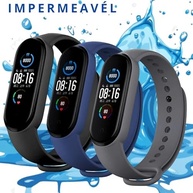 Kit 3 Pulseiras para MI Band 3 e 4 Cores Preto Azul e Cinza Silicone Bracelete Com Pino Resistente Prova DÁgua - imagem 3