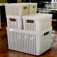 Kit 5 Caixas Organizadoras com Tampa - Plástico Resistente para Cozinha, Lavanderia e Armários (BEGE) - imagem 2