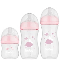 Kit 3 Mamadeiras Easy Flow Nuvem Rosa 120/270/330ml - Sistema Anticólico Buba - imagem 1
