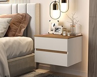 Kit com 2 Mesas de Cabeceira Suspensas Tóquio com 2 Gavetas - Design Flutuante Moderno Off White e Freijó - imagem 3