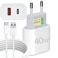 Kit Carregador Turbo 40W Dupla Porta USB-C + USB-A + Cabo Tipo-C: Carregamento Rápido para iPhone 15/16, Galaxy, Tablets e Notebooks - imagem 1
