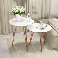 Conjunto com 2 Mesinhas Laterais Redondas com Pés de Ferro - Design Moderno para Sala e Cômodos - imagem 3