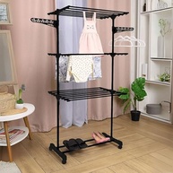 Varal de Chão 3 Andares Dobrável com Rodinhas e Cabideiros Laterais - Ideal para Espaços Pequenos - imagem 3