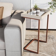 Mesa Lateral para Sofá com Bandeja Removível - Design Moderno em Pérola e Bronze - imagem 1