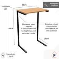 Mesa de Apoio Lateral para Sofá em Aço e Madeira - Design Moderno para Sala e Quarto - imagem 3