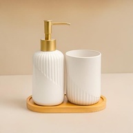 Kit Lavabo Luxo com Dispenser de Sabonete e Porta-Escovas Multifuncional em Bambu Branco - imagem 5