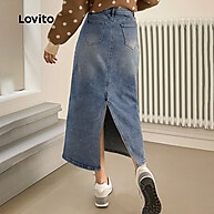 Saia Jeans Lovito: Casual, Lisa e Lavada - imagem 2