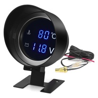 Medidor Automotivo Digital: Termômetro e Voltímetro LED Azul para Motor e Bateria 12V/24V - imagem 1