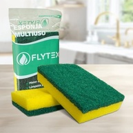 Esponja Multiuso Dupla Face Verde e Amarela - 10 Unidades | Limpeza Eficiente e Duradoura com Bucha Resistente para Cozinha e Banheiro - Flytex - imagem 3