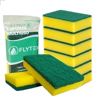 Esponja Multiuso Dupla Face Verde e Amarela - 10 Unidades | Limpeza Eficiente e Duradoura com Bucha Resistente para Cozinha e Banheiro - Flytex - imagem 1