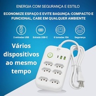 Filtro de Linha 6 Tomadas + 3 USB (1 USB-C) Bivolt 2500W - Organize e Carregue Tudo! - imagem 3