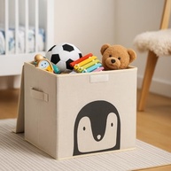 Caixa Organizadora Infantil com Tampa em Linho - Design Animal Box da Oky's (Pinguim) - imagem 2