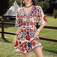 Vestido Boho Multicolor Lovito para Primavera e Verão – Estilo e Conforto em Um Só Look! - imagem 2