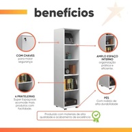Armário Multiuso com Chave e Rodízios para Escritório - Lune Branco - imagem 4