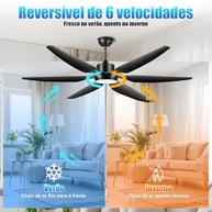 Ventilador de Teto 54" com Luz LED e Controle Remoto - 6 Velocidades, Motor Silencioso e Design Moderno - imagem 4