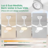 Ventilador de Teto com Luz LED e Controle Remoto | 6 Velocidades, Motor DC Silencioso, 3 Pás Brancas - imagem 3