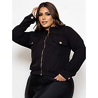 Jaqueta Jeans Plus Size Feminina com Zíper e Lycra - imagem 4
