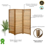 Biombo Decorativo de Madeira 3 Folhas Sanfonado Natural - Maju Madeiral - imagem 4