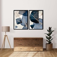 Dois Quadros Decorativos Abstrato Azul 90x60cm - Moldura Preta em Madeira Pinus FSC - imagem 2